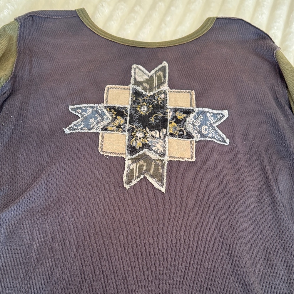 We The Free Olive and Black Long Sleeve Top